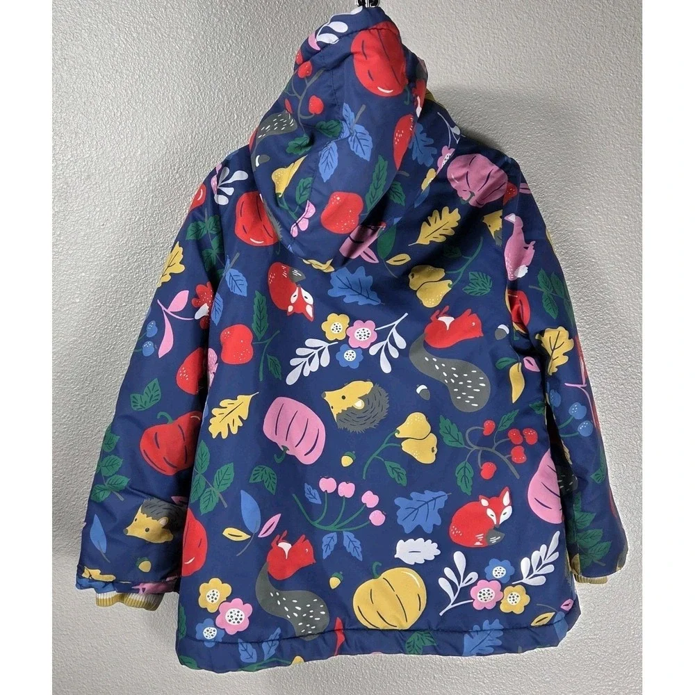 Mini Boden Woodland Print Fleece Lined Hooded Rain Jacket Girls 6-7Y 122cm